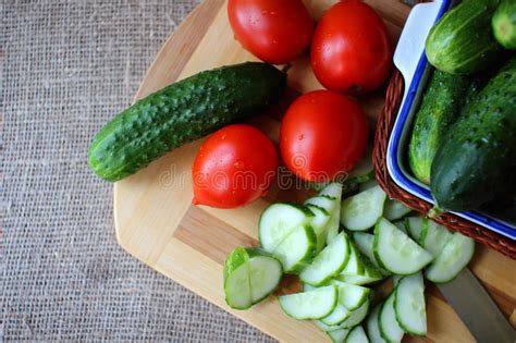 Sweet Red Bell Pepper Cucumbers And Tomatoes Stock Image Image Of
