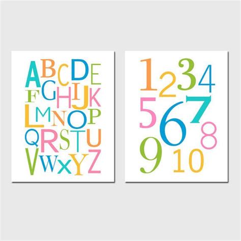 Nursery Art Alphabet And Numbers Set Of Two 8x10 Prints Etsy Art