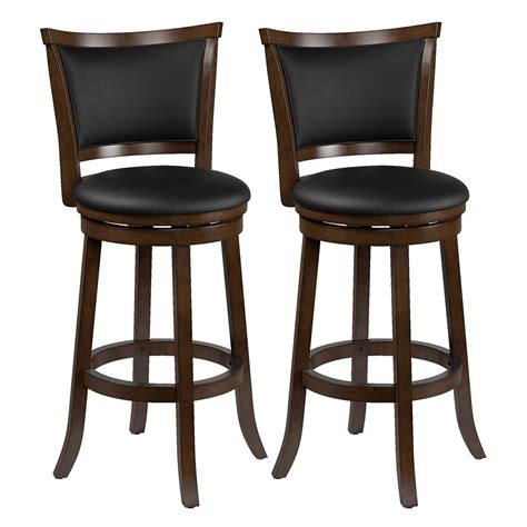 Woodgrove Bar Height Wood Bar Stools With Pu Leather Seat And Backrest