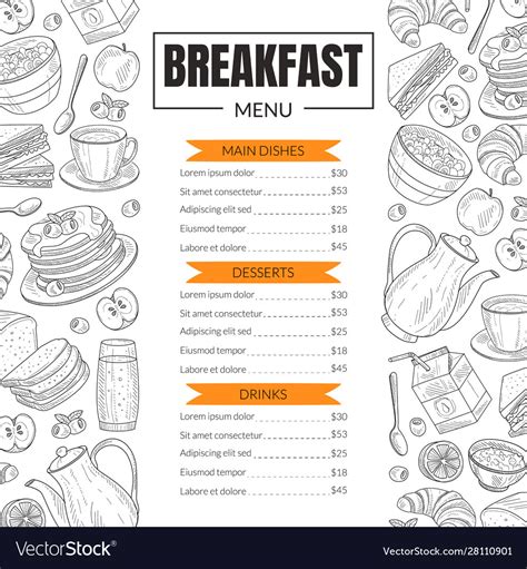 Breakfast Menu Template Design For Restaurant Vector Image