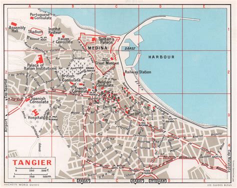 Tangier Vintage Town City Tourist Plan Morocco 1966 Old Vintage Map Chart