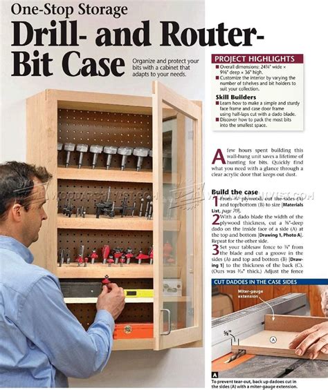 After all, there are accessories that go along with table routing — bits, wrenches, bit insert rings and featherboards, to name a few. #2705 Router Bit Cabinet Plans - Router | Router bit ...