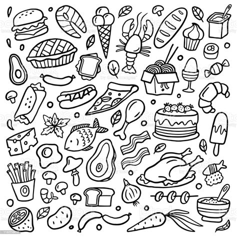 Black And White Food Poster Handdrawn Illustration With Many Different