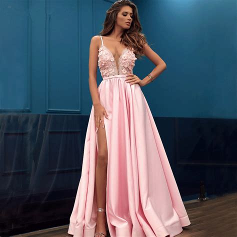 Modest Pink Illusion Stain Prom Dresses Long Lace Applique 3d Flowers Hoprom