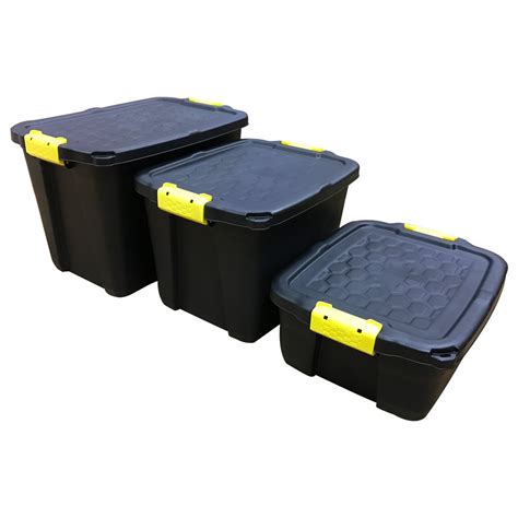 Strata Heavy Duty Black Storage Crate And Lid 60 Litre Uk