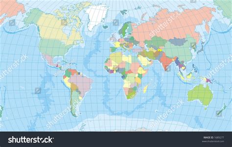 Detailed World Map Countries Oceans Borders Stock Photo 1689277