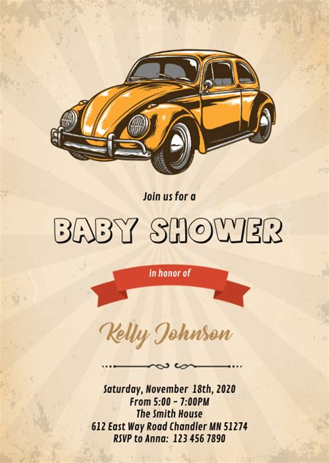 Vintage Car Baby Shower Birthday Invitation Template Postermywall