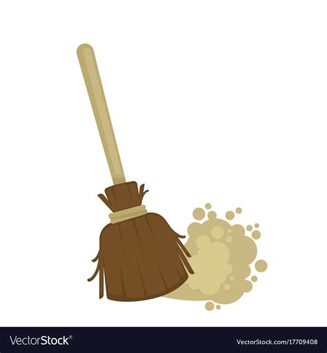 Old Wooden Broomstick That Sweeps Up Dust From Vector Image