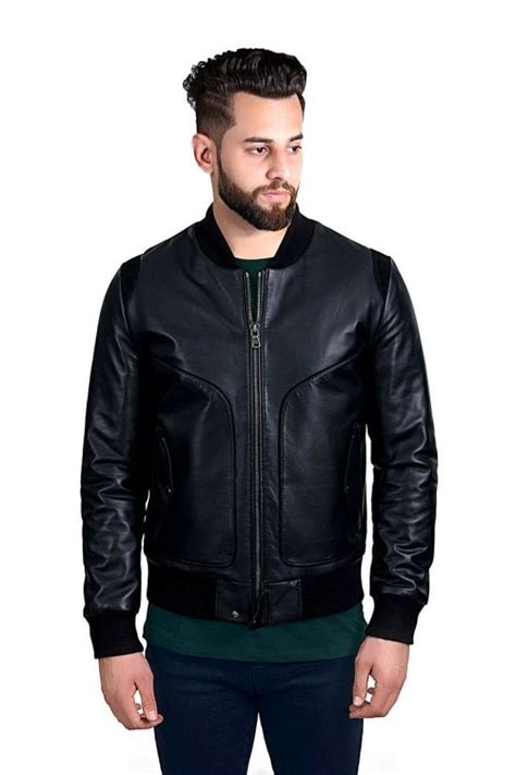 Mens Bomber Style Genuine Leather Jacket Black Fsh248 Leather Jacket Men Leather Jacket