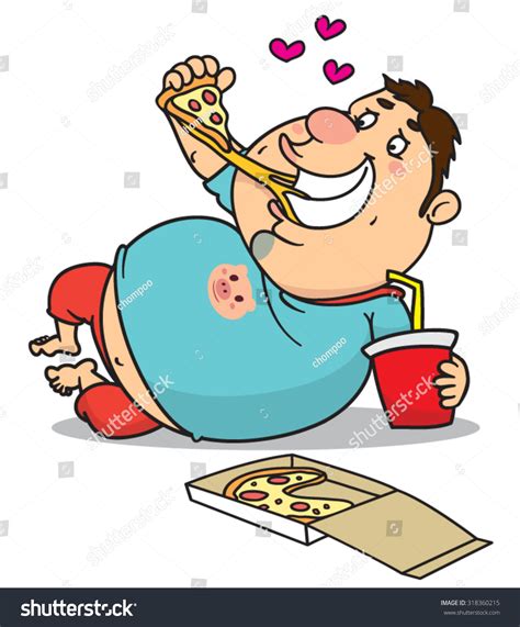 Cartoon Fat Man Eating Pizza Illustration Stock Vector Royalty Free