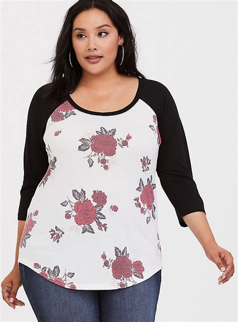Holiday Floral Raglan Tee Plus Size Tops Tees Lace Tee