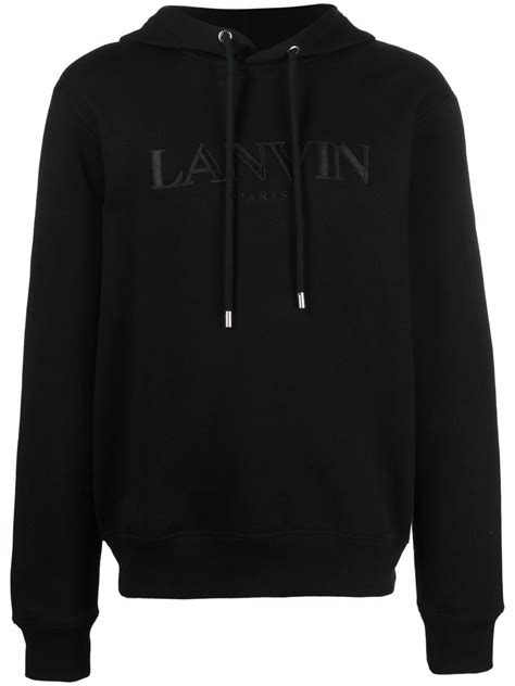 Lanvin Black Logo Embroidered Hoodie Farfetch
