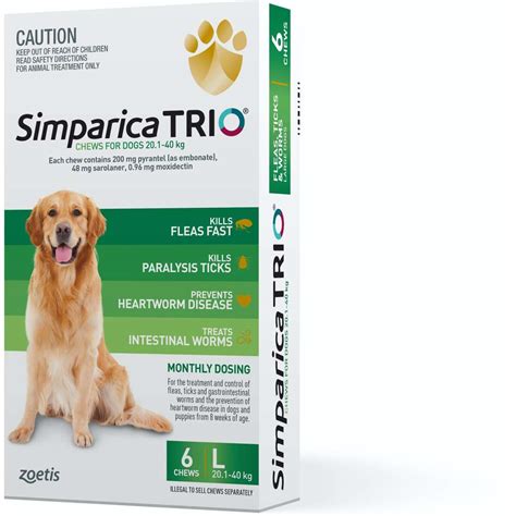 Simparica Trio Chews For Large Dog 201 40kg Green 6pk Woolworths