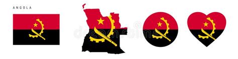 Angola Flag In Different Shapes Icon Set Flat Vector Illustration Stock Illustration