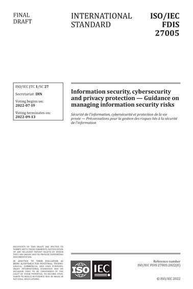 Isoiec Fdis 270052022 Information Security Cybersecurity And