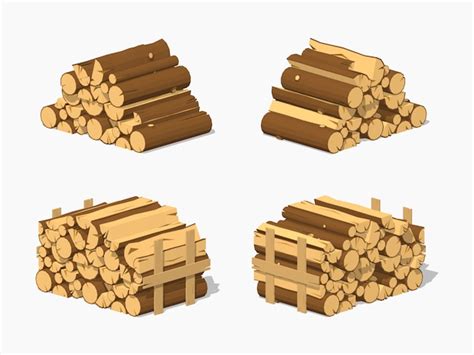 Premium Vector 3d Lowpoly Isometric Firewood Stacked In Piles