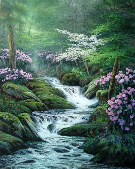 Oil Painting Waterfall Beautiful Paintings Beautiful Landscapes