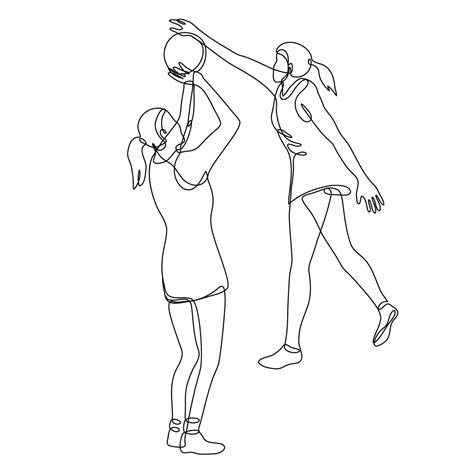 Netball Player Shooting And Blocking The Ball Continuous Line Drawing
