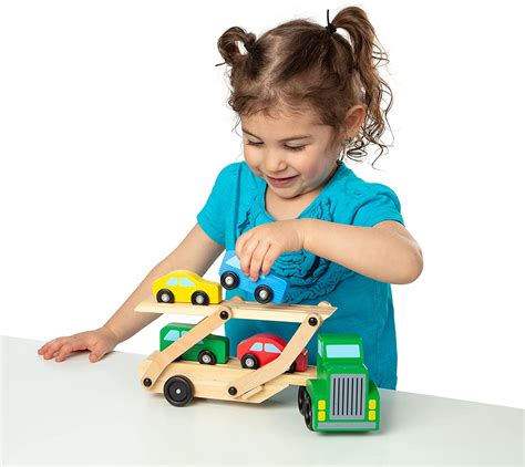 Melissa And Doug Car Carrier Truck And Cars Wooden Toy Set With 1 Truck