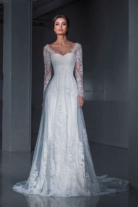 Elegant White Wedding Dresslace Long Sleeves Bridal Dresscharming