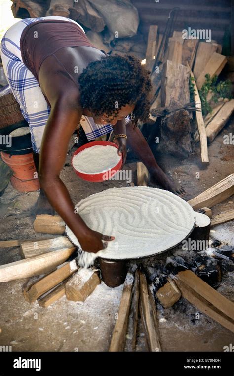Suriname Laduani At The Bank Of The Boven Suriname River Woman From Saramaccaner Tribe Baking