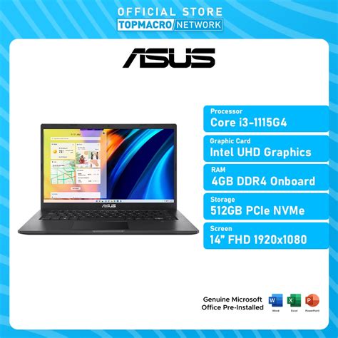 Asus Vivobook 14 A1400e Aek1477ws Laptop I3 1115g4 Uhd Graphics