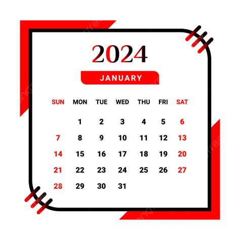 Gambar Kalender Bulan Januari 2024 Berwarna Merah Dan