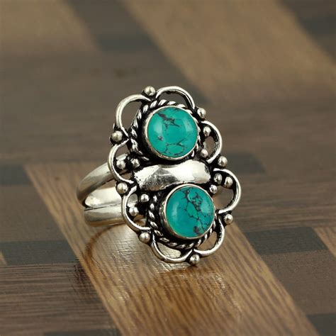 Turquoise Ring Natural Turquoise Sterling Silver Women Ring Etsy