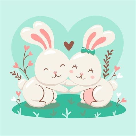 Free Vector Cute Bunny Couple Illustrated