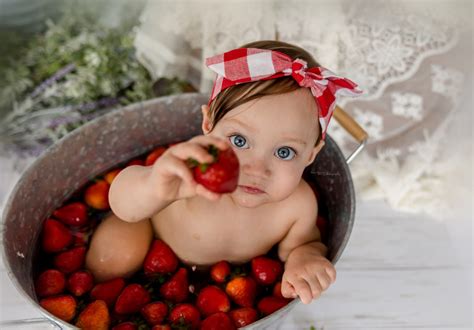 Strawberry Bath Baby Milestone Photography Dallas Tx