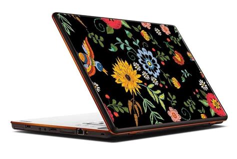 Naklejka na laptopa - Haftowane kwiaty 0300 | oklejaj.pl