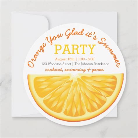 Orange You Glad Its Summer Party Invitation