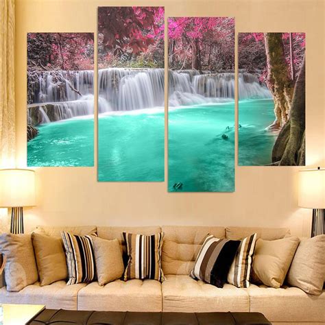 Modern trends in the dining room decor, living room decor, bedroom decor, bathroom decor. 4 Piece Canvas Painting Waterfalls Pool HD Printed Canvas ...