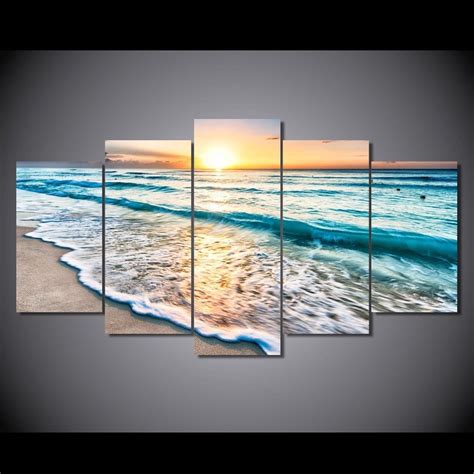 Framed Home Decor Canvas Print Painting Wall Art Seascape Sunset Beach