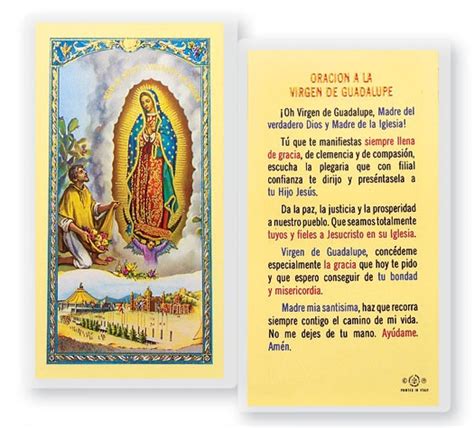 Oracion A La Virgen Guadalupe Laminated Spanish Prayer Cards 25 Pack