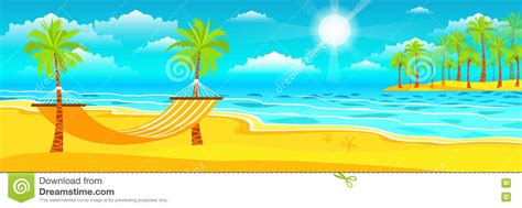 Illustration Of Happy Sunny Summer Day At The Beach Stock Vector