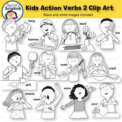Kids Action Verbs 2 Clip Art Made By Teachers