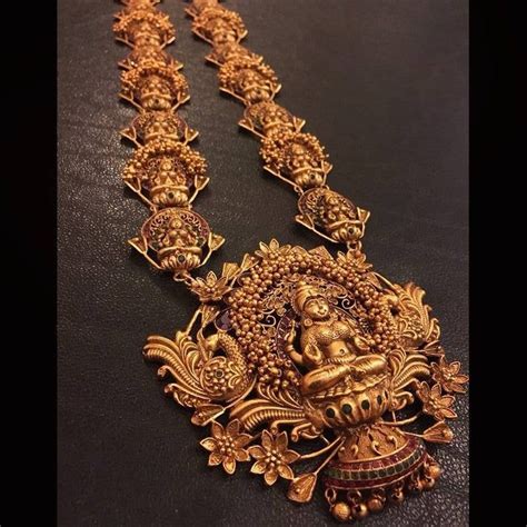 gold plated south indian lakshmi temple work long necklace set etsy diamond circle necklace
