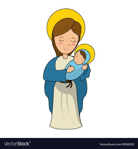 Virgin Mary Holding Baby Jesus Cartoon Clipart Vector Friendlystock