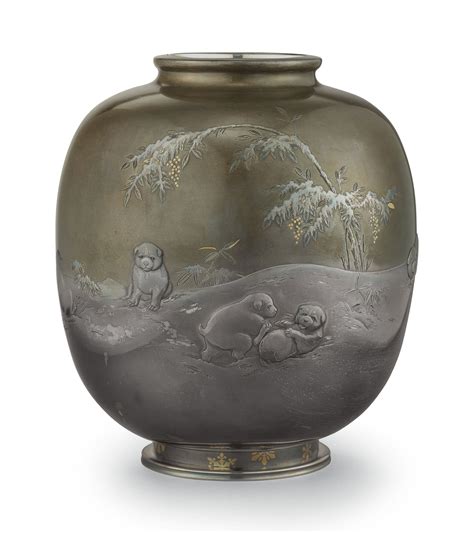 A Shibuichi Silver And Copper Alloy Vase MEIJI TAISHO PERIOD EARLY