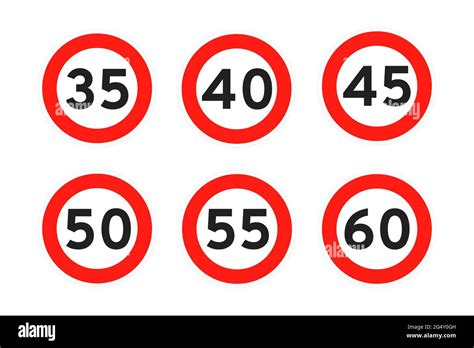 Speed Limit 35 40 45 50 55 60 Round Road Traffic Icon Sign Flat