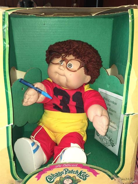 Nice Cabbage Patch Kid ~ Vtg Curly Brown Hair Boy Glasses Striped
