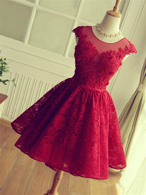 Das perfekte hochzeitskleid für jede frau du bist auf der suche nach dem idealen brautkleid? Rot Spitze Juwel-Ausschnitt A-Linie/Prinzessin Kurz/Mini ...
