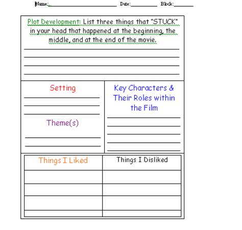 Movie worksheet database with video worksheets for educational movies for the classroom. DLvideoFHUHS: movie review template 3