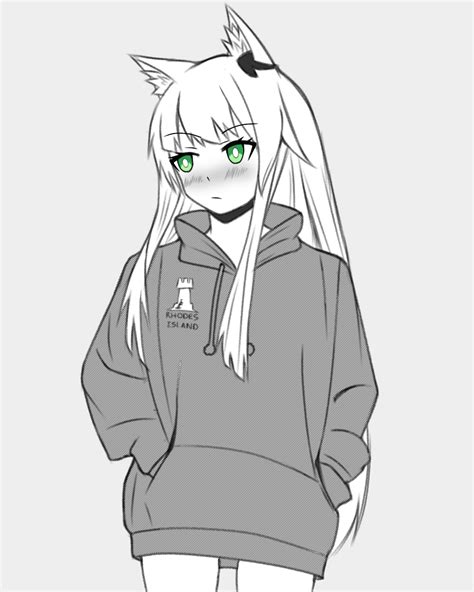 Catgirl Wearing Hoodie Sketch Ranimeart
