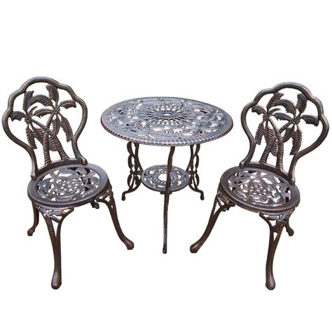 To accommodate four people, try a café table. Unbranded Palm Tree 3-Piece Cast Metal Bistro Set with 26 ...
