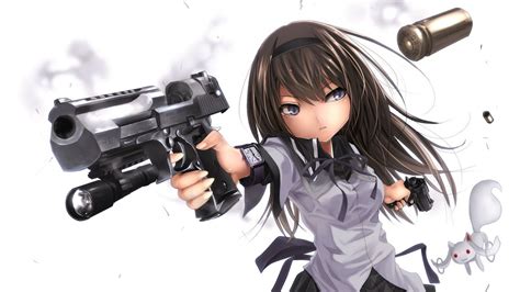 Fondos De Pantalla Pistola Fondo Simple Anime Chicas