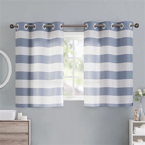 Cabana Stripe 38 Inch Bath Window Curtain Tier Pair In Blue Bed Bath
