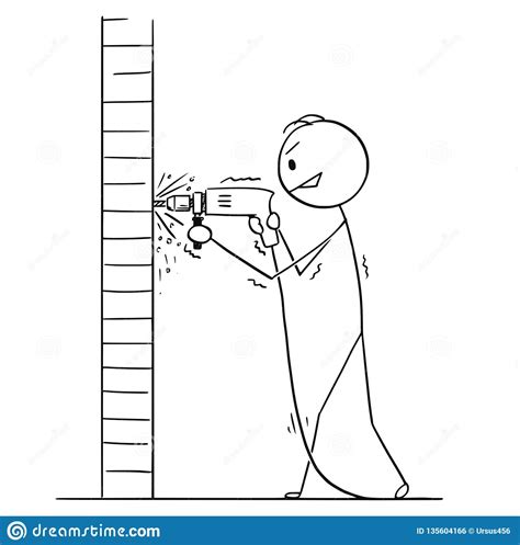 A few simple lines can show an amazing range of expressions and emotions. Cartoon Of Man Using Power Drill To Create Hole In Wall ...