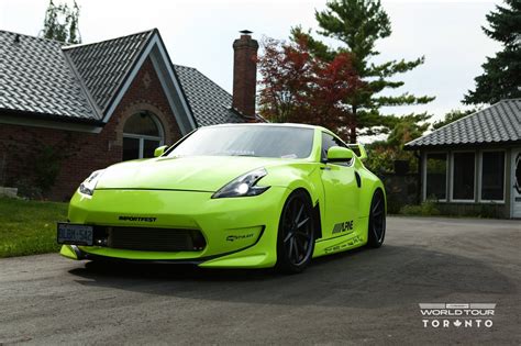 Visual Styling Tweaks On Neon Green Nissan 370z Fitted With Vossen Rims